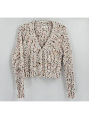 Jessica Simpson Confetti Popcorn Knit Cropped Cardigan Sweater Medium Boho